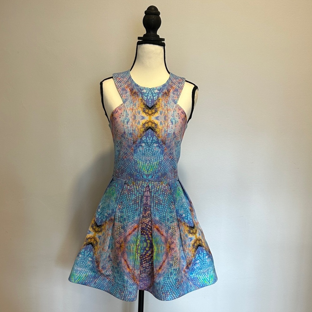 Alexis Blue and Yellow Patterned Mini Dress